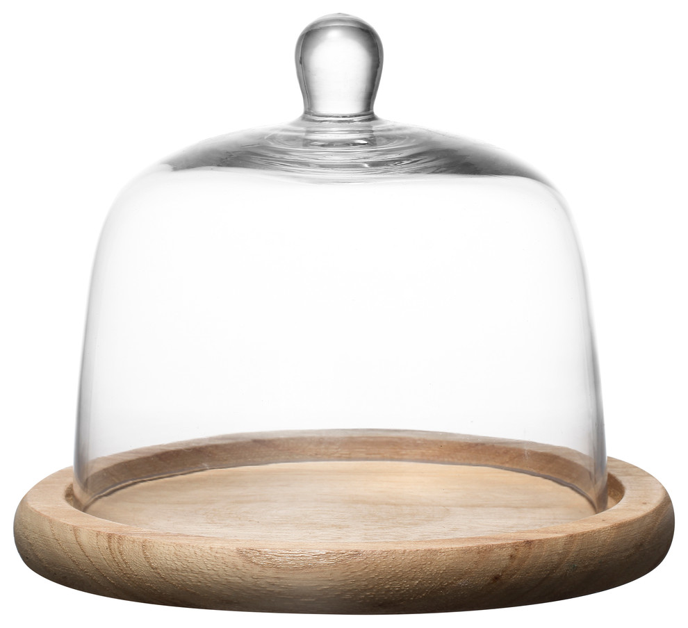 Kingston Domed Cake Plate With Wood Base 8"x7", Set of 2