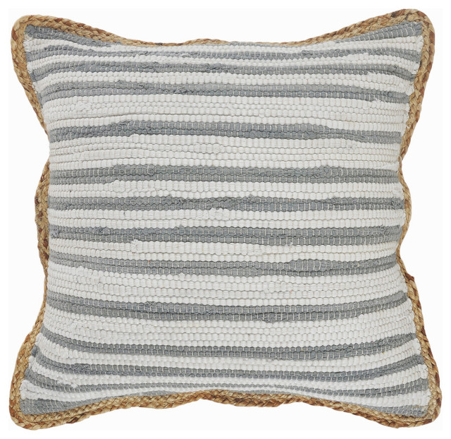 Striped Cotton and Jute Throw Pillow Beach Style Decorative Pillows