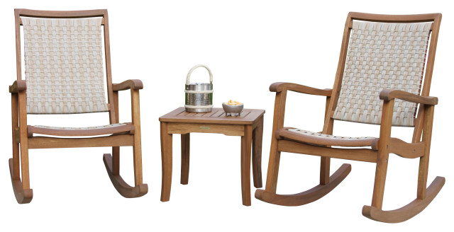 3 Piece Eucalyptus Ash Gray Wicker, Outdoor Wicker Rocker Chair Set