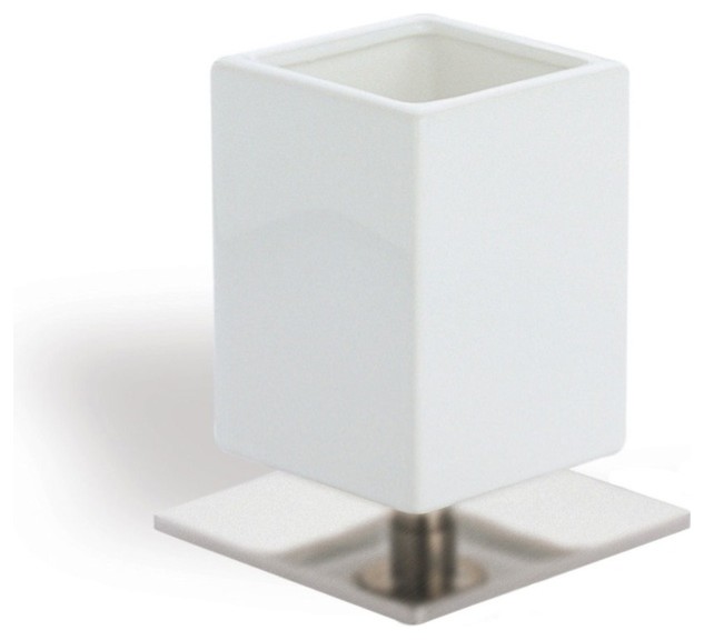 Square White Ceramic Toothbrush Holder With Br Base Square White Ceramic Toothbrush Holder With Br Base Satin Nickel