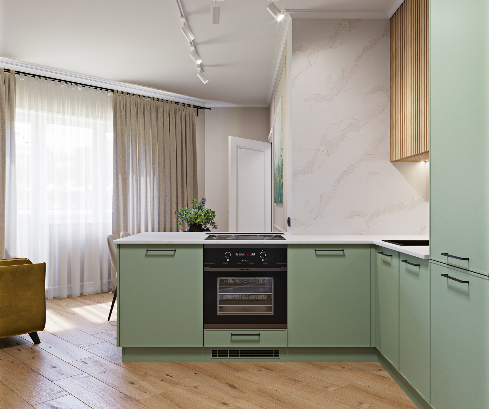 Просторная кухня-гостиная.