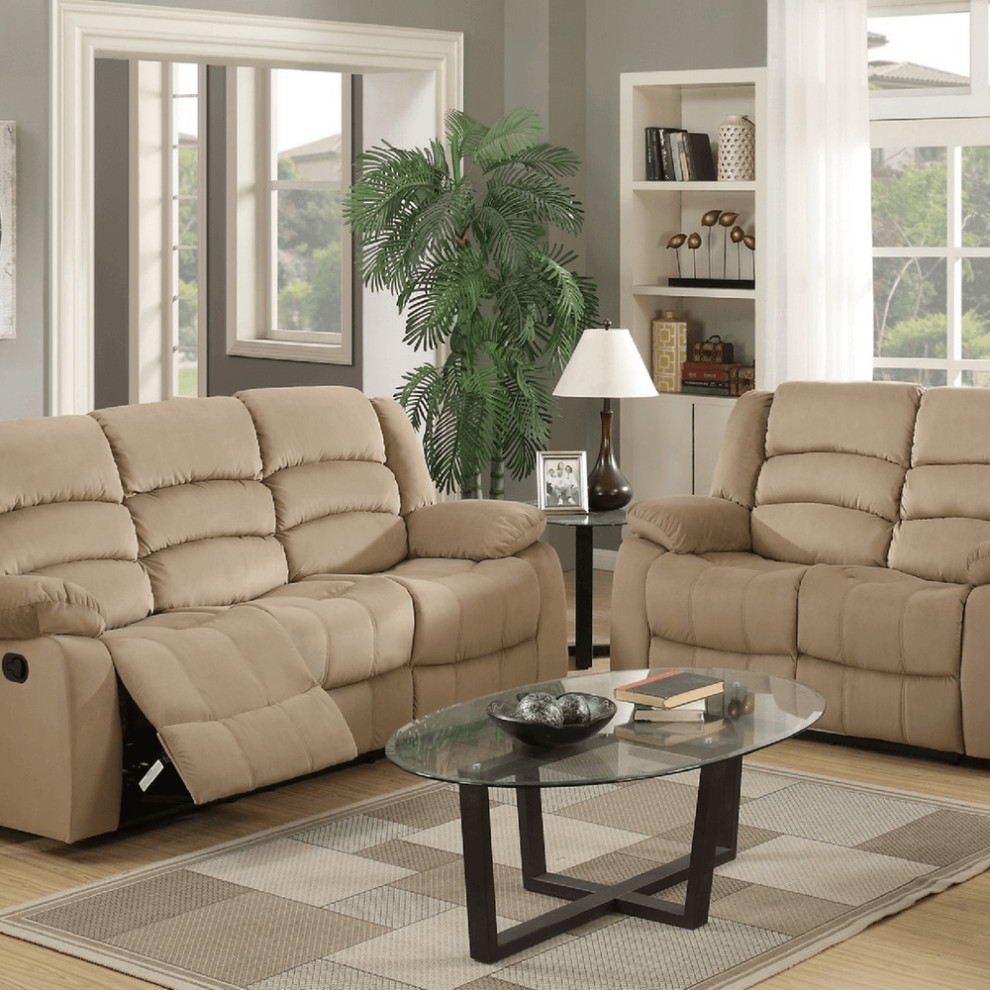 60'" X 35'" X 40'" Modern Beige Leather Sofa And Loveseat Contemporary Living Room Furniture