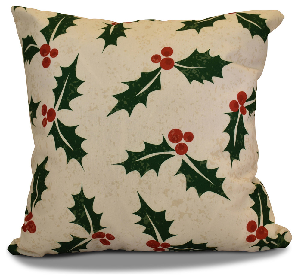 Decorative Holiday Outdoor Pillow Floral Print, Cream, 16"x16"