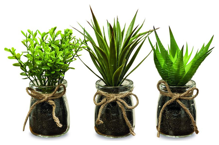 3Piece 6.75" Realistic Faux Grasses Set Contemporary Artificial