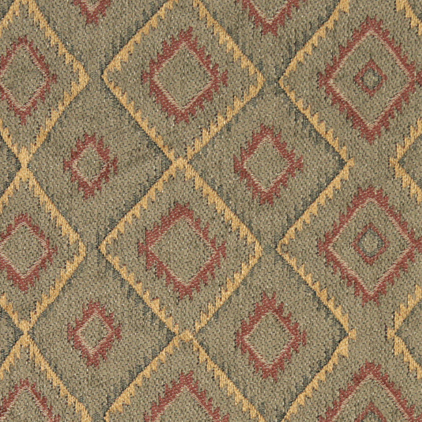 Burgundy, Gold and Green, Diamond Southwest Style Upholstery Fabric By The Yard