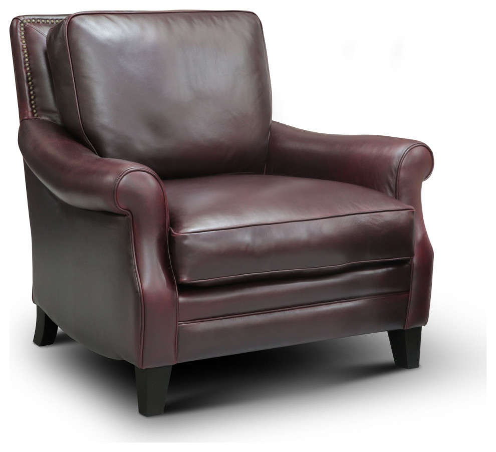Adriana 100% Top Grain Leather Traditional Armchair - Transitional ...