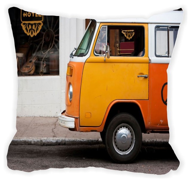 Vintage Orange Volkswagen Beetle Van Microfiber Throw Pillow