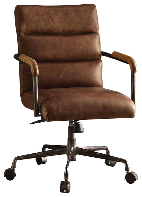 brown leather industrial office chair