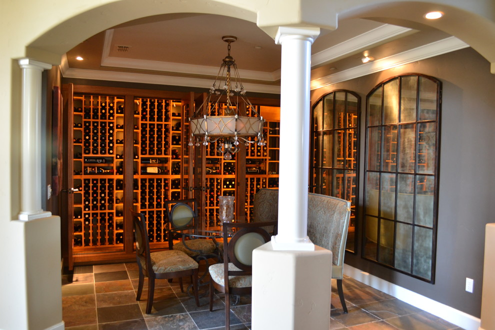 Mid-sized arts and crafts wine cellar in Sacramento.