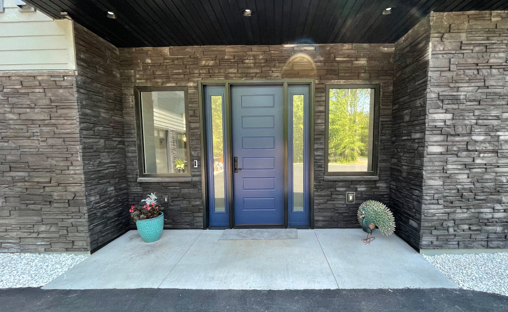 Ispirazione per una porta d'ingresso moderna con una porta singola e una porta blu