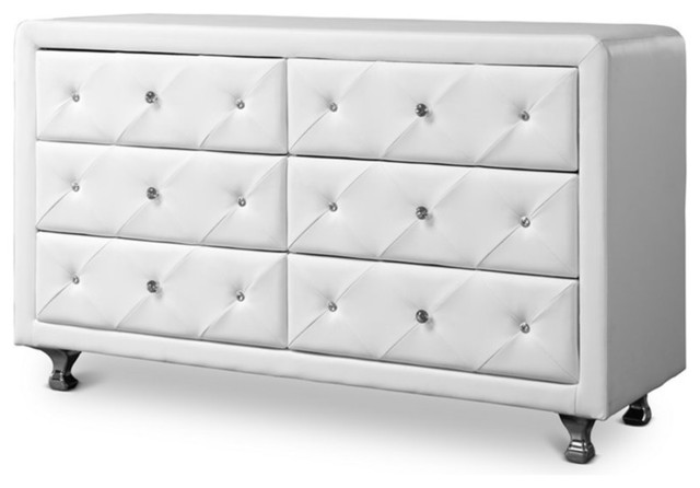 Baxton Studio Luminescence 6 Drawer Faux Leather Double Dresser