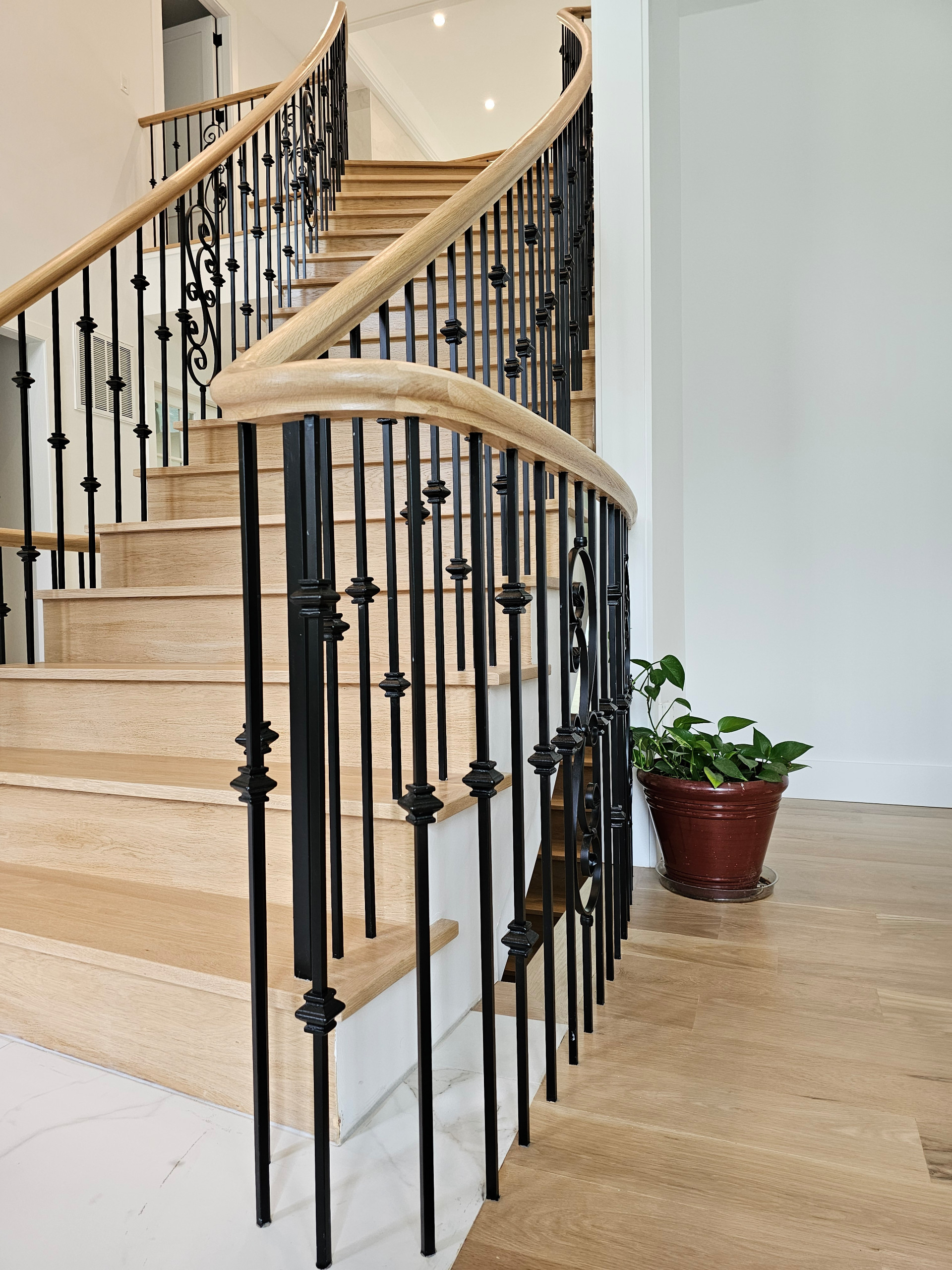 120_Luxurious White Oak Stair with Iron Balusters, Great Falls, 22066