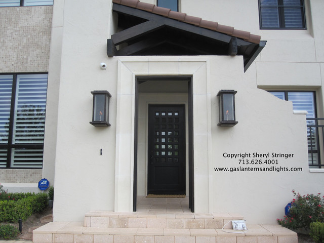 Sheryl's Zen Contemporary Gas Lanterns with Dark Patina Finish on Contemporary H