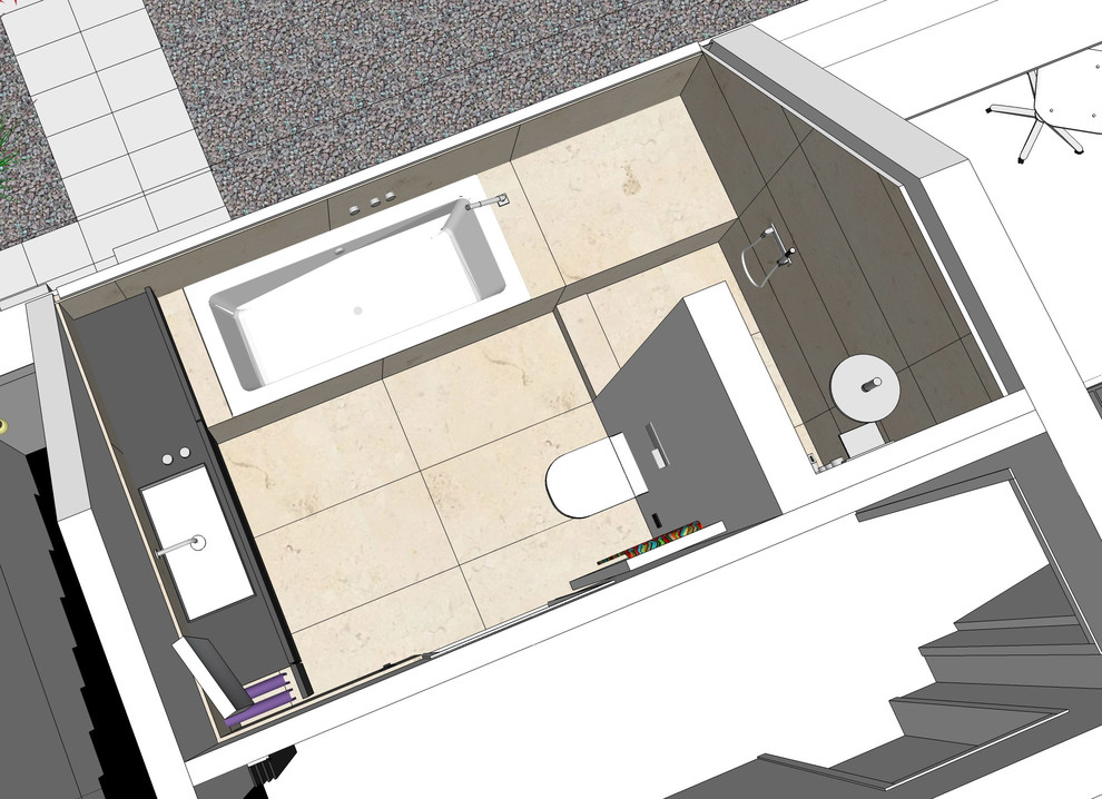 Familienbad auf kleiner Fläche - Grundriss 3D