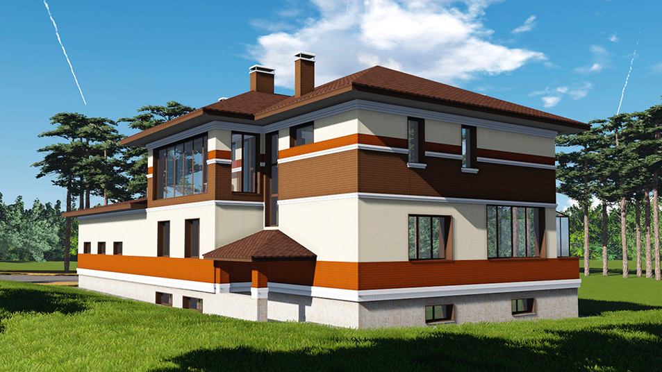 Проектирование. Двухэтажный жилой дом из кирпича с подвалом и гаражом (S=454.9м)