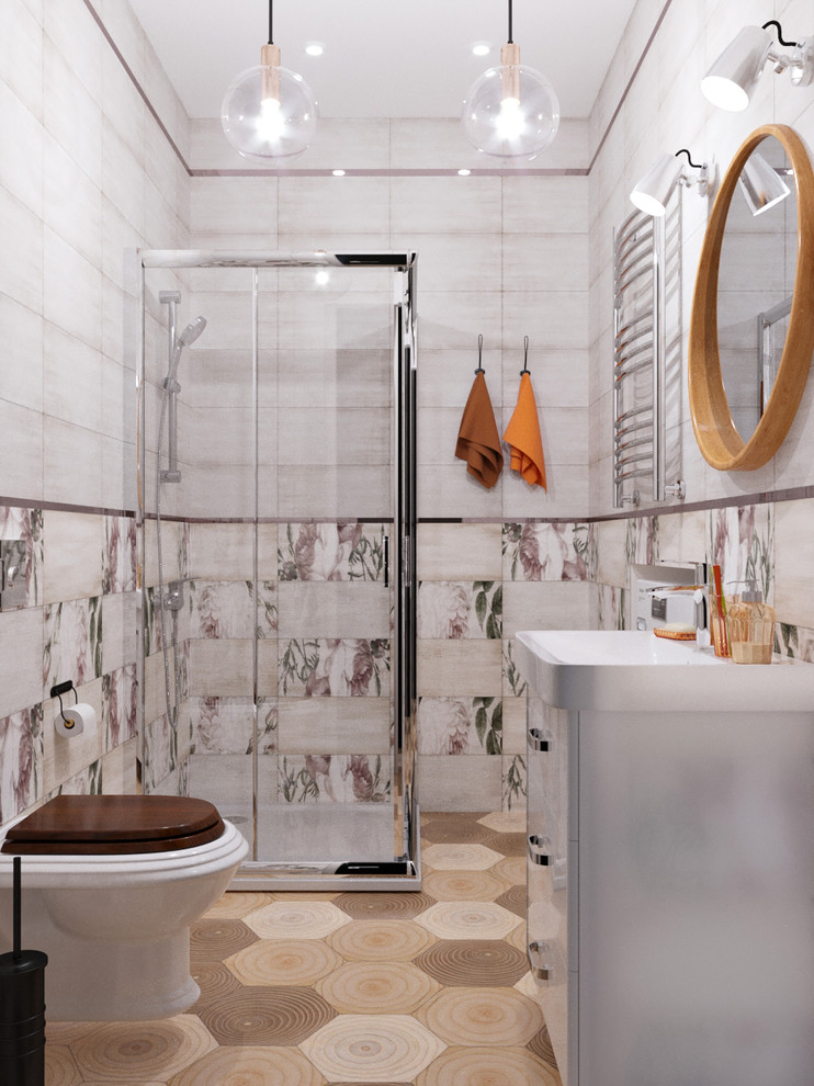 Санузел маленький с душевой кабиной  в ЖК Лайнер