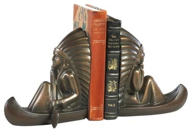 Bookends Bookend AMERICAN WEST Lodge Water Canoe Chief Indian Re