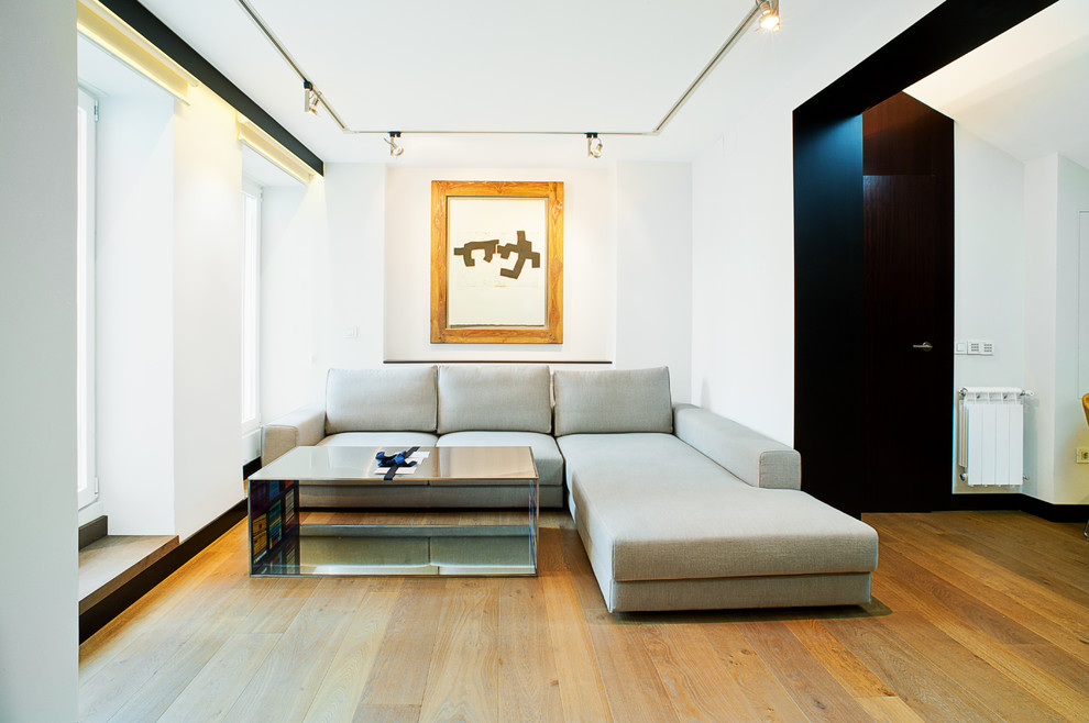 Photo of a contemporary family room in Madrid.