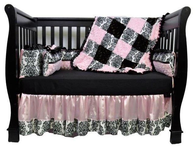 Pink Damask Baby Crib Bedding