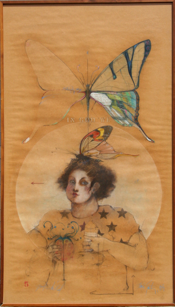 Ramon Santiago, Butterfly, Pastel and Mixed Media Drawing