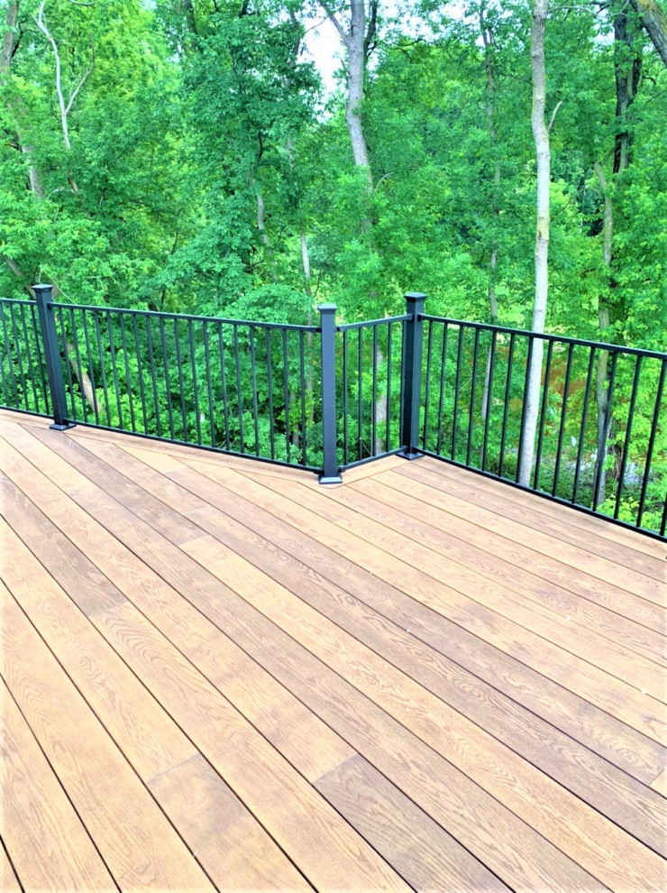 This is an example of a large contemporary back first floor metal railing terrace in Minneapolis with no cover.
