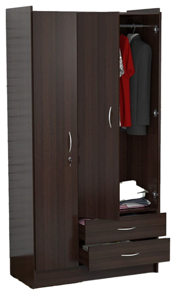 HomeRoots Espresso Finish Wood Wardrobe Armoire Transitional