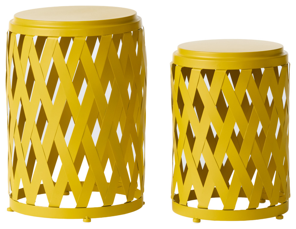 GDF Studio 2Piece Ellen Outdoor Iron Side Table Set Contemporary