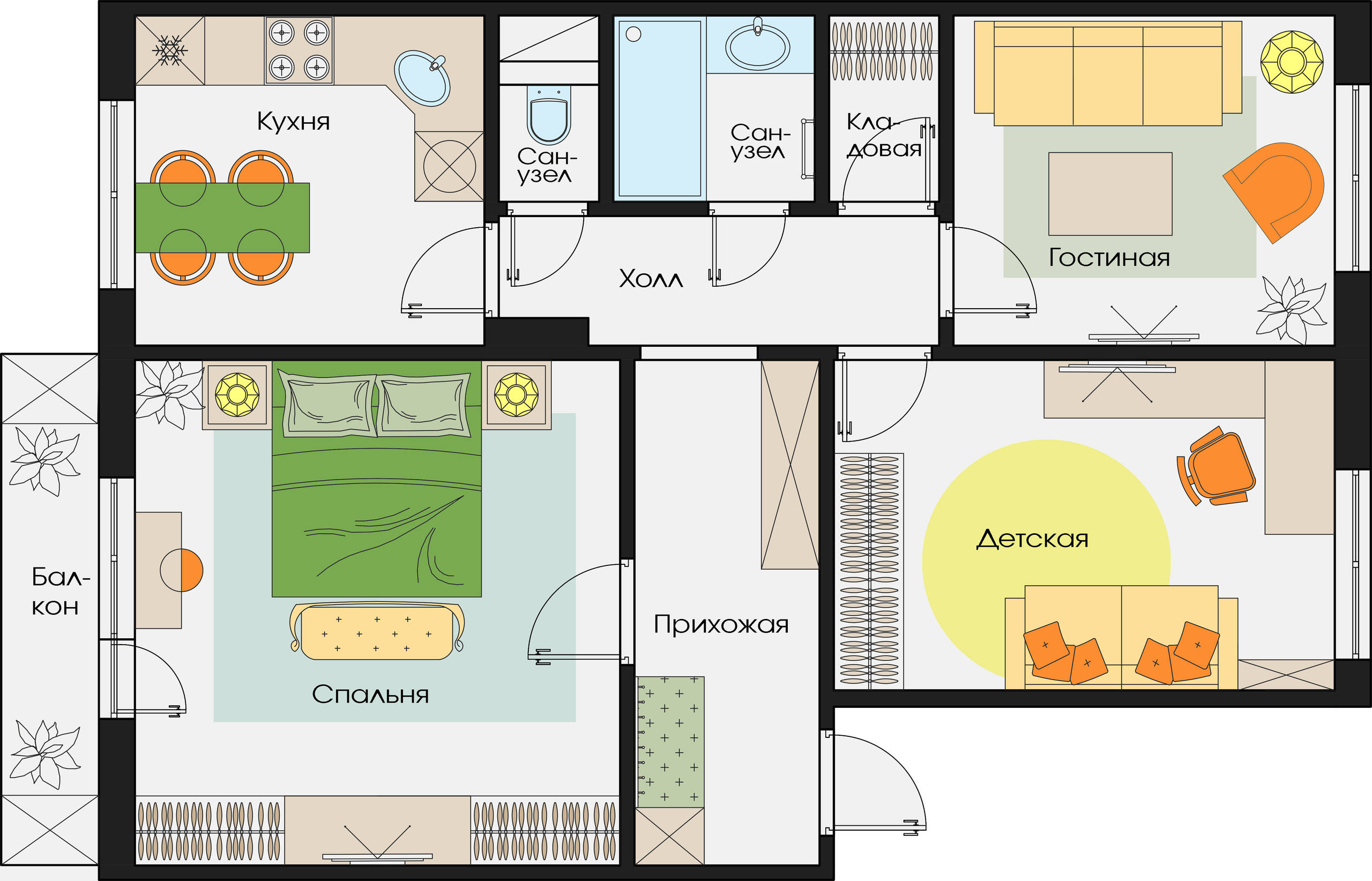 Перепланировка трехкомнатной квартиры