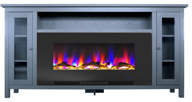 Somerset 70 Blue Electric Fireplace Tv, Tennyson Electric Fireplace With Bookcases Ivory