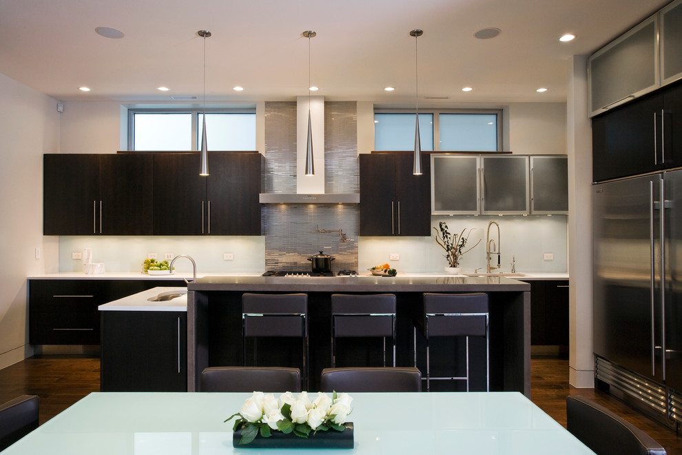 Inspiration for a contemporary kitchen in Chicago with stainless steel appliances.