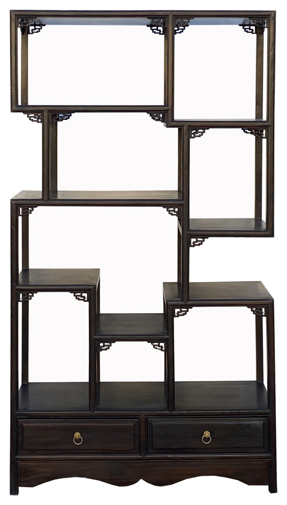 Chinese Brown Stain Treasure Display Curio Cabinet Room Divider Hcs7149
