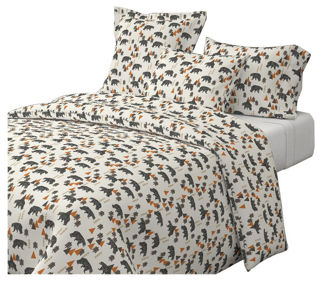 Bear Forest Woodland Trees Cotton Duvet Cover Rustic Duvet