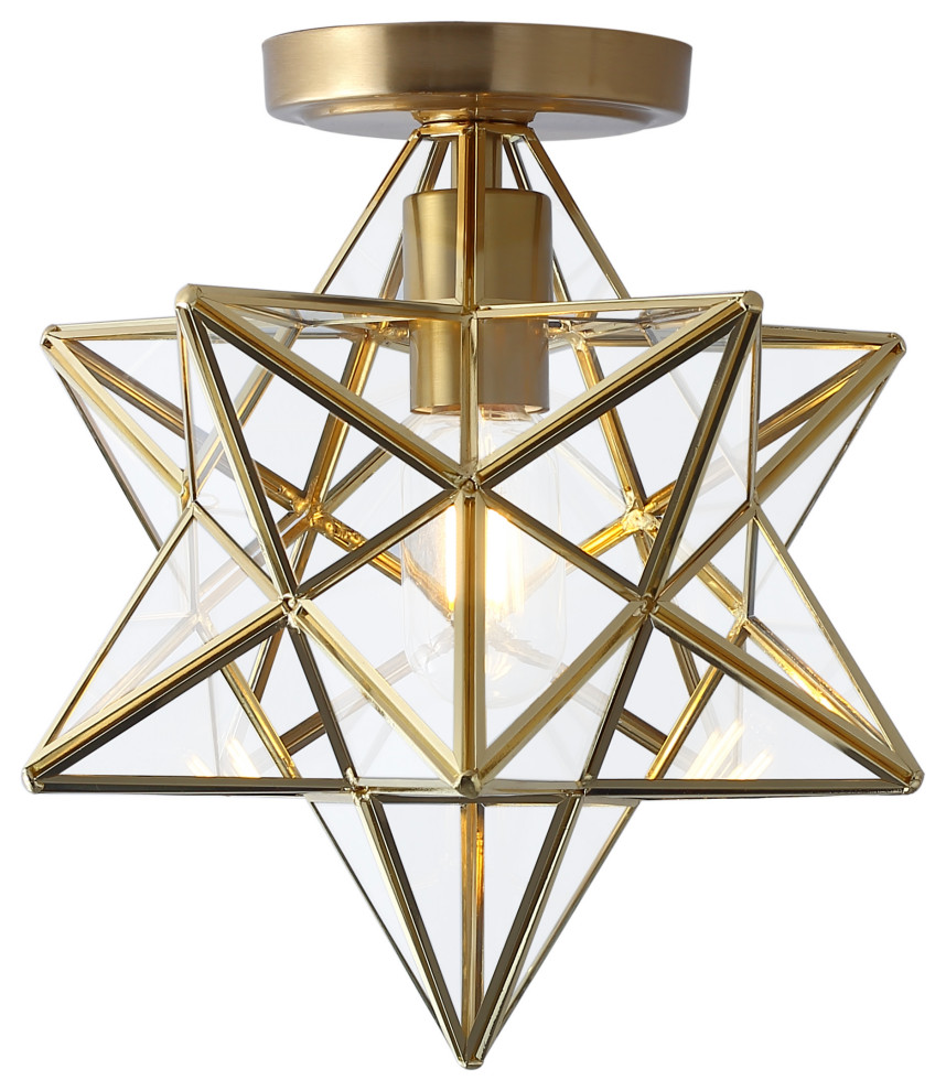 Gold 1-Light Moravian Star Ceiling Light Modern Geometric Semi Flush ...