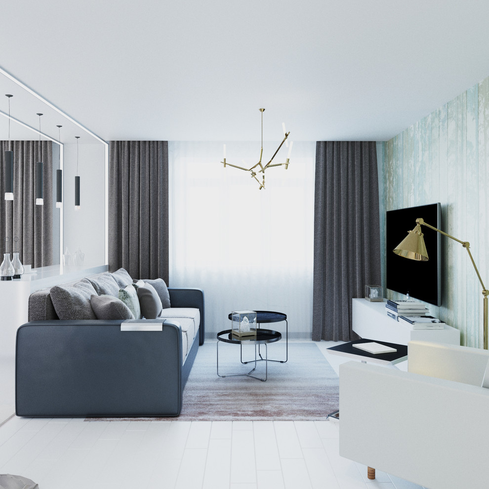 Кухня-гостиная "Таинственный лес" 3-хкомнатная квартира для современной девушки