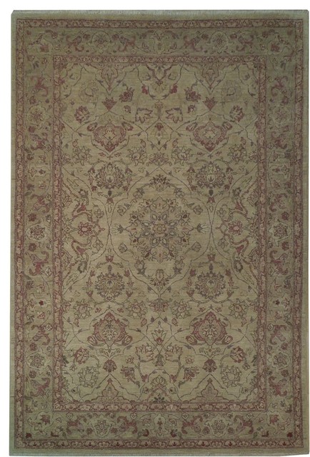 Light Traditional Rug Traditional Rug, Light Green, 6'x9', Handmade Wool Traditional, 6'0