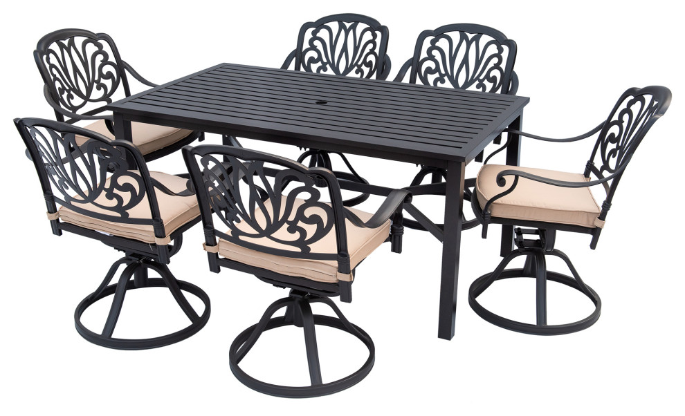 Cost Aluminum Seating for 6 Patio Dining Set With Umbrella Hole, Dark