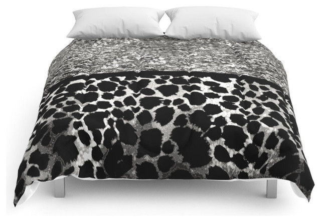 Society6 Animal Print Leopard Silver And Black Comforter