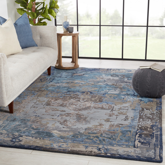 Margot Handmade Medallion Blue/ Gray Area Rug, 10'X14' Contemporary