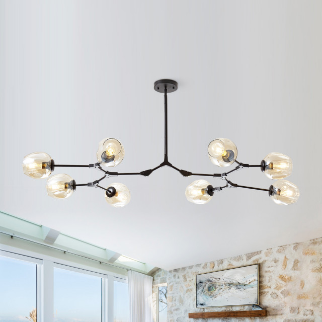 Adjustable Clear Glass Shades Chandelier Pendant, Amber, 8 Light