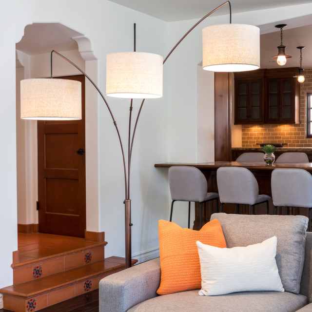 Brightech Trilage Arc Floor Lamp w/Marble Base - 3 Lights Hanging Over ...