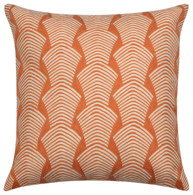 18" x 18" Embroidered Cotton Modern Peach Orange & White Throw Pillow
