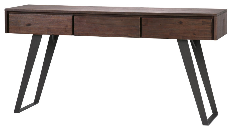 Mid Century Modern Console Table, 3 Handless Storage Drawers, Charcoal