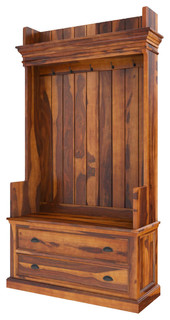 Titusville Rustic Solid Wood 2 Drawer Hall Tree Bench with Storage