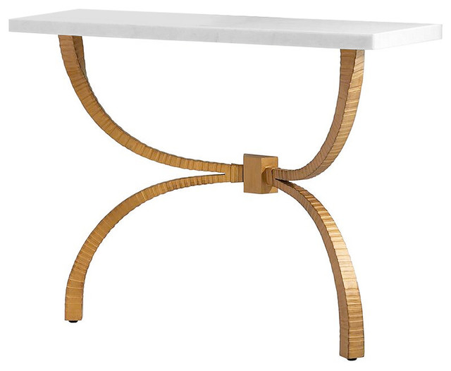 Teton Console, Gold With White Marble Top