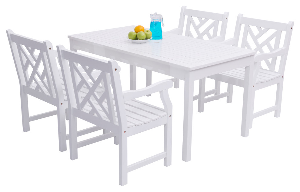 Oliver 5piece White Wood Patio Dining Set Beach Style Outdoor