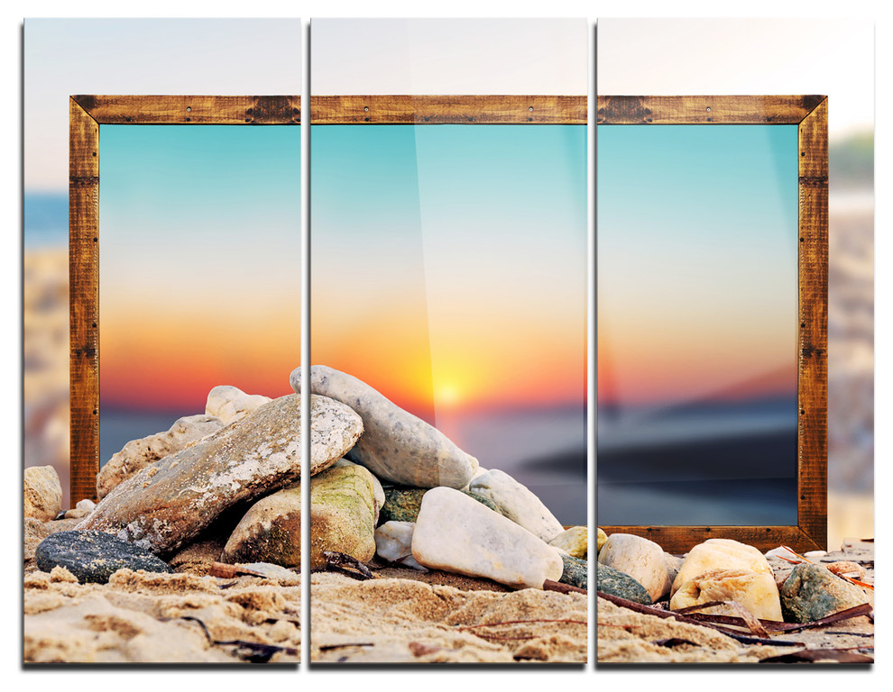 "Framed Blurred Beach" Metal Wall Art, 3 Panels, 36"x28", 36"x28" 3