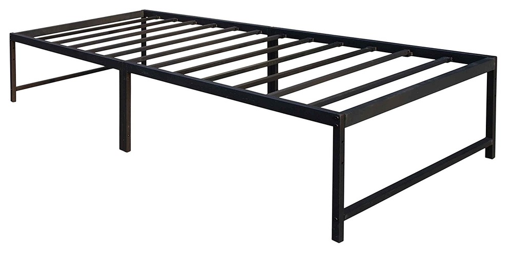 Twin Size Black Heavy Duty Metal 18"H Platform Bed Frame With Underbed Storage