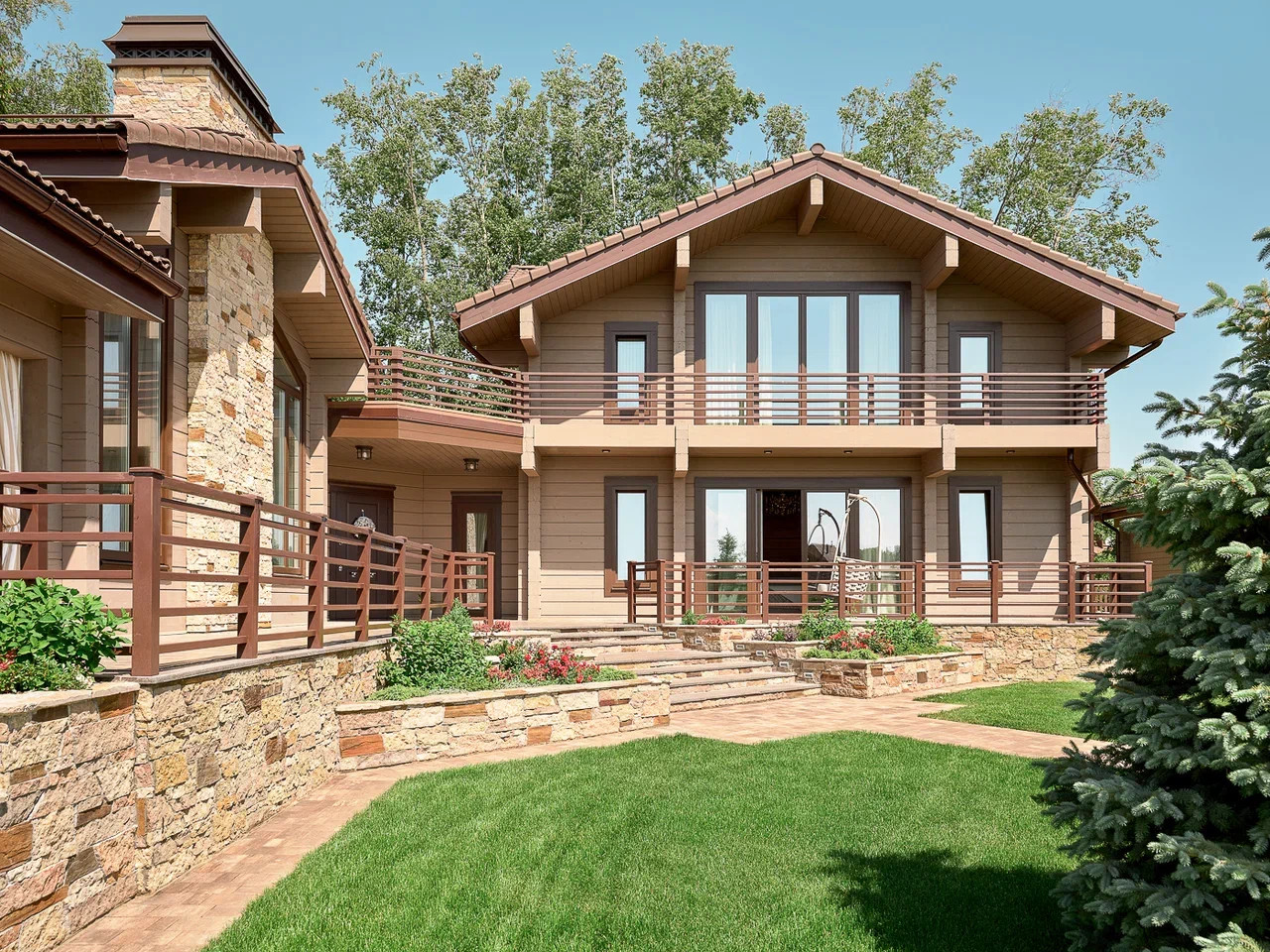 Дом из клееного бруса в стиле шале
