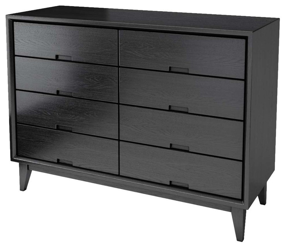 Modern Simplicity Solid Wood Black Bedroom Dresser With 8 Drawers