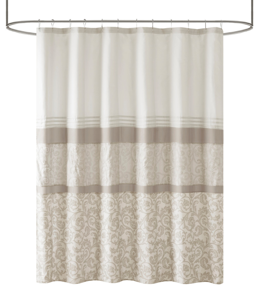 510 Design Ramsey Embroidered Microfiber Shower Curtain, Neutral